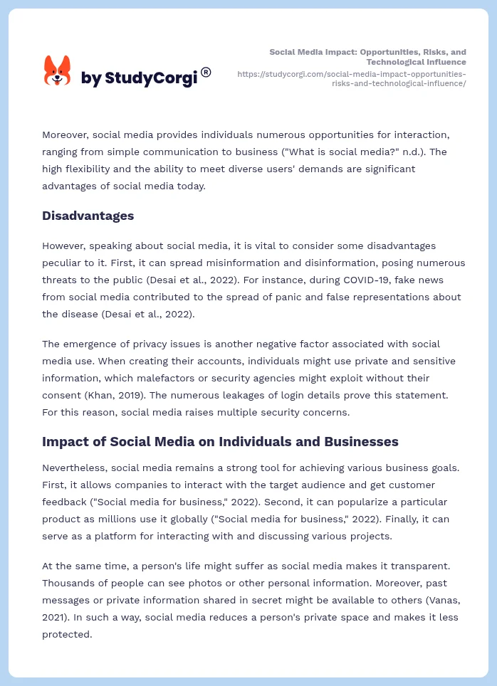 Social Media Impact: Opportunities, Risks, and Technological Influence. Page 2