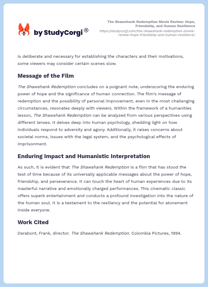 The Shawshank Redemption Movie Review: Hope, Friendship, and Human Resilience. Page 2