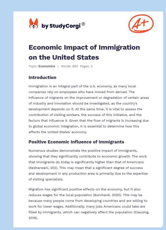 Economic Impact of Immigration on the United States. Page 1