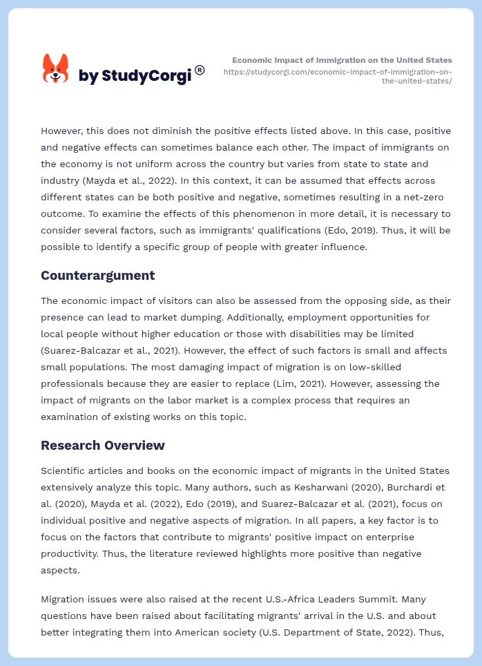 Economic Impact of Immigration on the United States. Page 2
