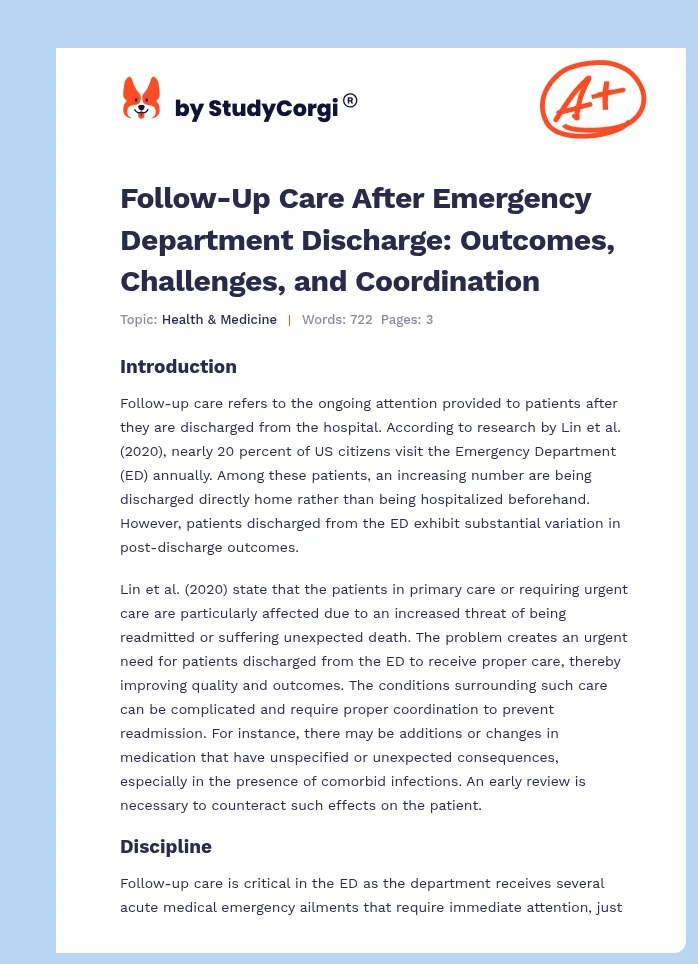 Follow-Up Care After Emergency Department Discharge: Outcomes, Challenges, and Coordination. Page 1