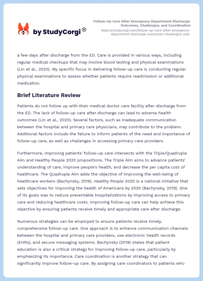 Follow-Up Care After Emergency Department Discharge: Outcomes, Challenges, and Coordination. Page 2