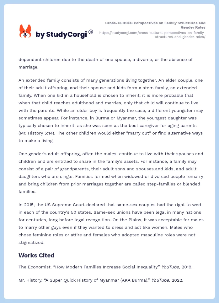 Cross-Cultural Perspectives on Family Structures and Gender Roles. Page 2