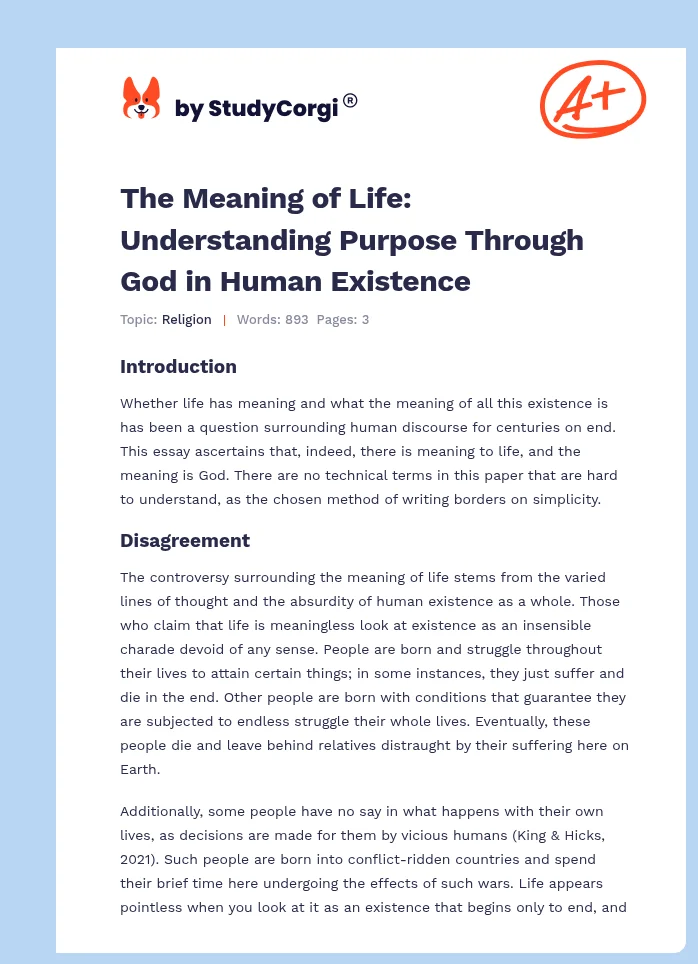 The Meaning of Life: Understanding Purpose Through God in Human Existence. Page 1
