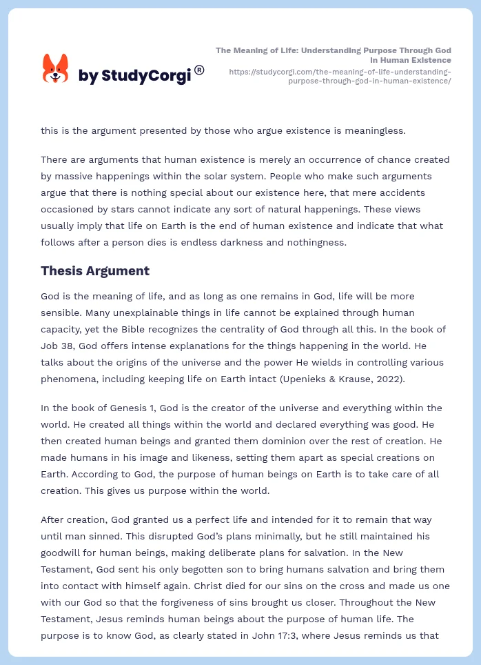 The Meaning of Life: Understanding Purpose Through God in Human Existence. Page 2