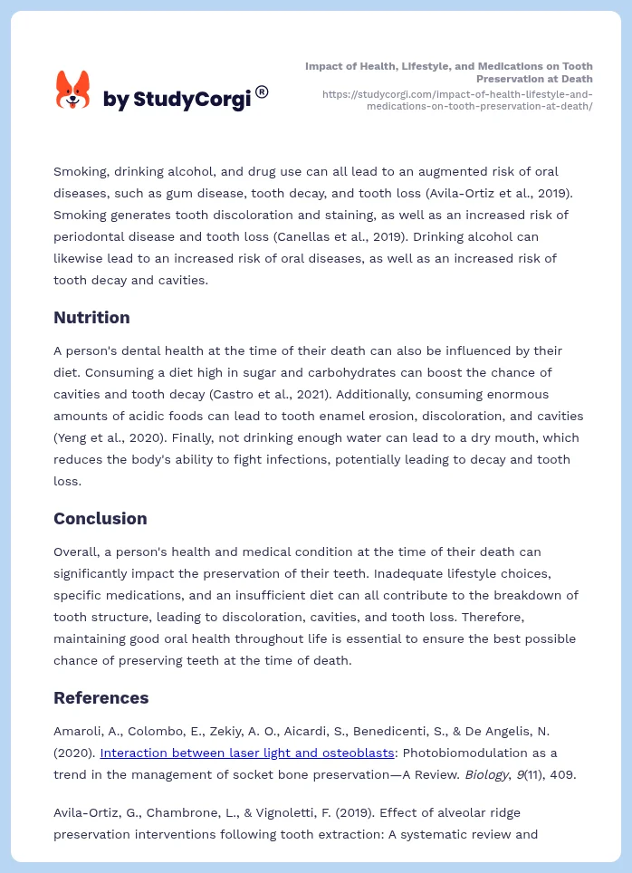 Impact of Health, Lifestyle, and Medications on Tooth Preservation at Death. Page 2