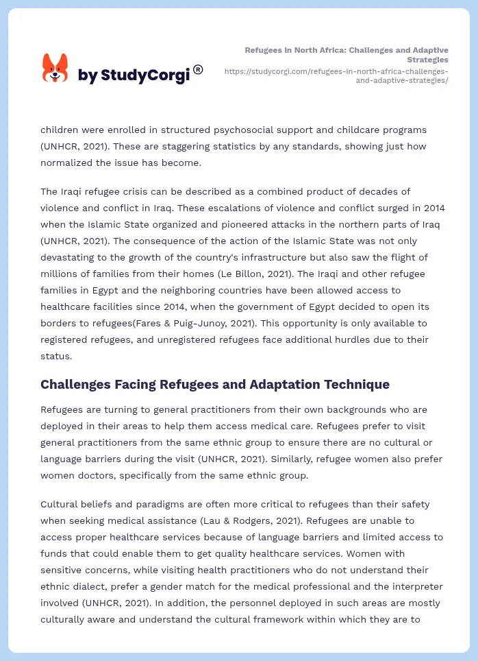 Refugees in North Africa: Challenges and Adaptive Strategies. Page 2