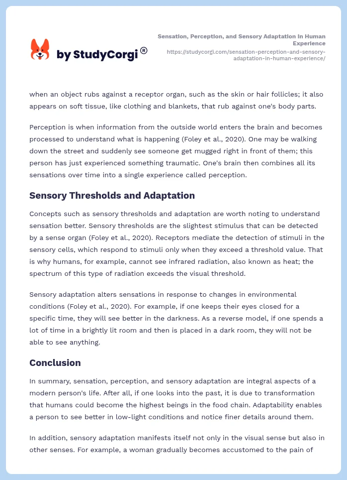 Sensation, Perception, and Sensory Adaptation in Human Experience. Page 2