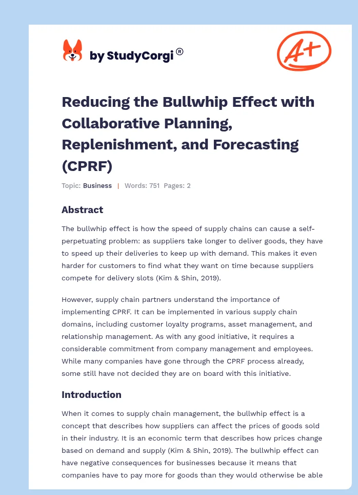 Reducing the Bullwhip Effect with Collaborative Planning, Replenishment, and Forecasting (CPRF). Page 1