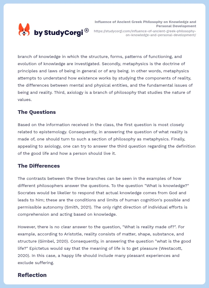 Influence of Ancient Greek Philosophy on Knowledge and Personal Development. Page 2
