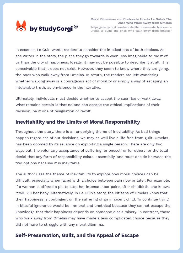 Moral Dilemmas and Choices in Ursula Le Guin’s The Ones Who Walk Away from Omelas. Page 2