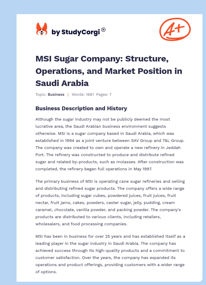 MSI Sugar Company: Structure, Operations, and Market Position in Saudi Arabia. Page 1