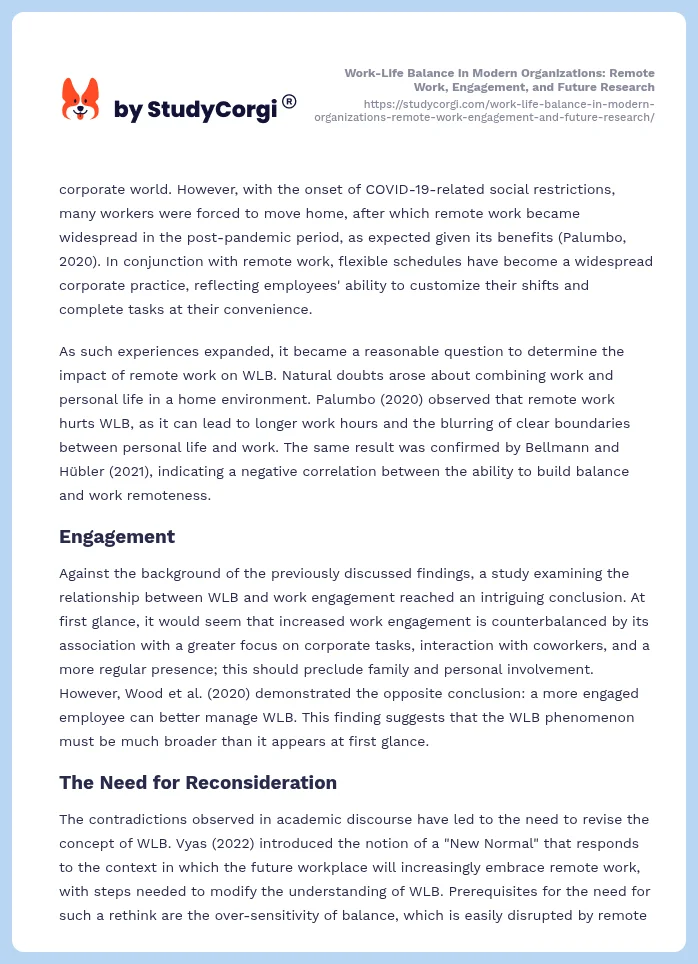 Work-Life Balance in Modern Organizations: Remote Work, Engagement, and Future Research. Page 2