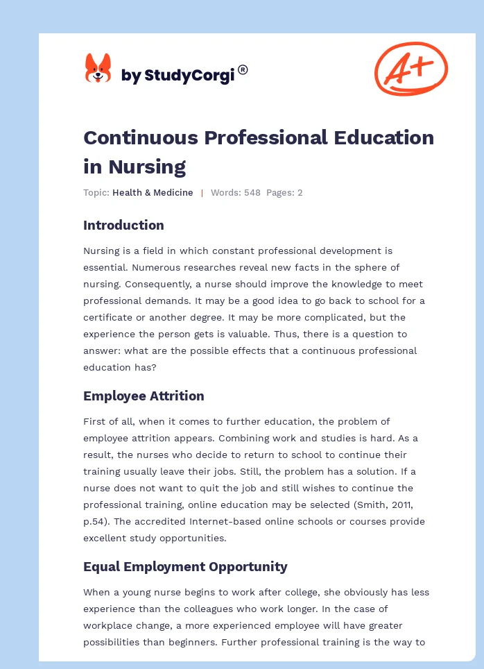 Continuous Professional Education in Nursing. Page 1
