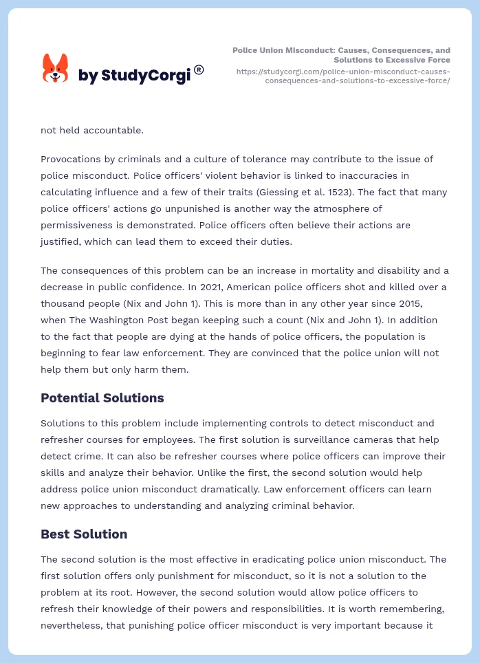 Police Union Misconduct: Causes, Consequences, and Solutions to Excessive Force. Page 2
