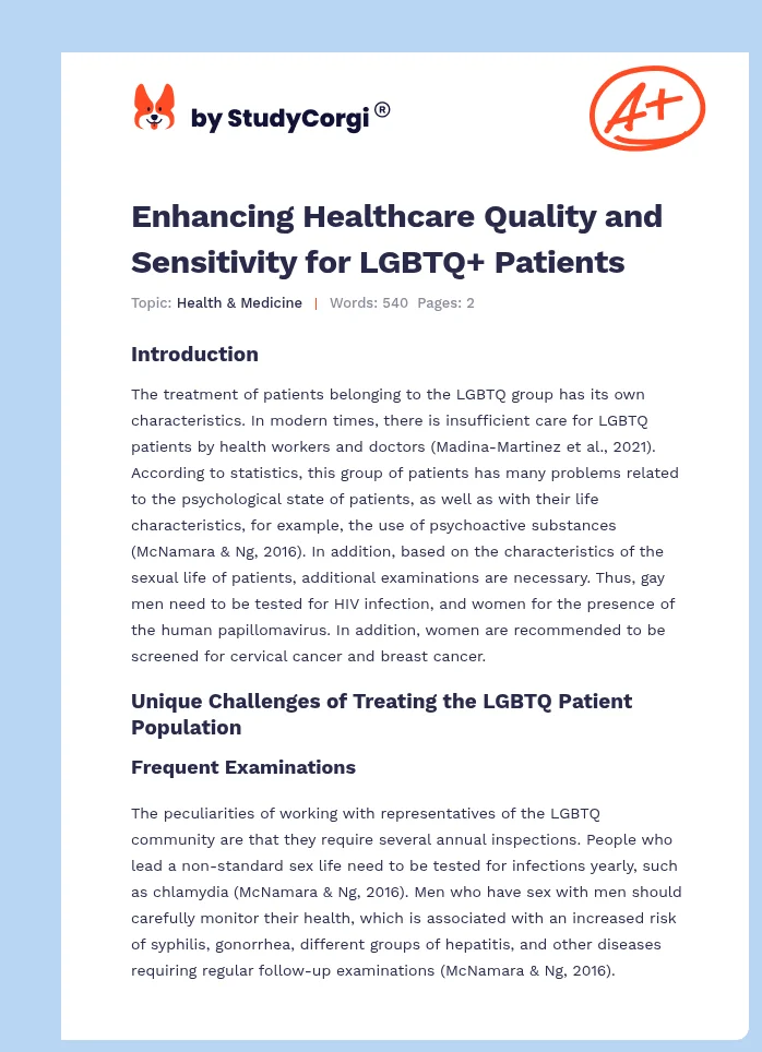 Enhancing Healthcare Quality and Sensitivity for LGBTQ+ Patients. Page 1