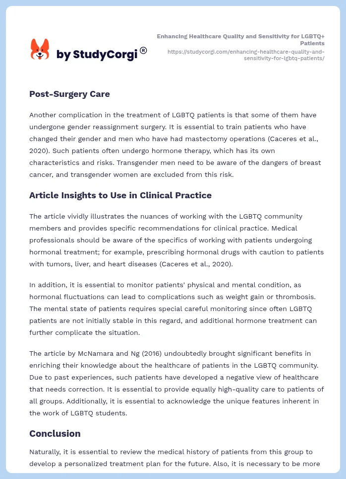 Enhancing Healthcare Quality and Sensitivity for LGBTQ+ Patients. Page 2