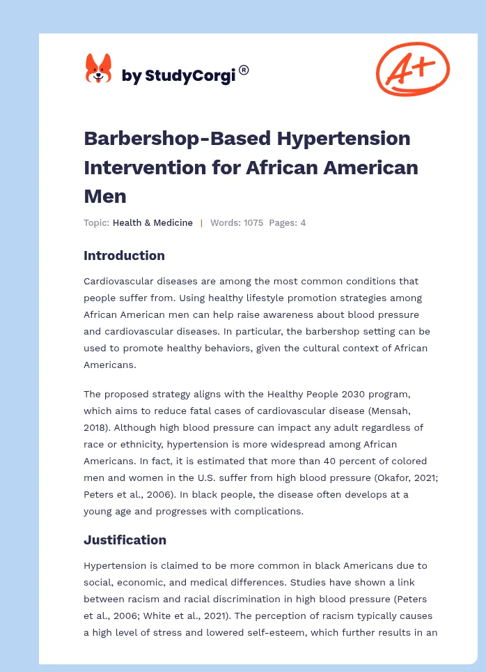 Barbershop-Based Hypertension Intervention for African American Men. Page 1