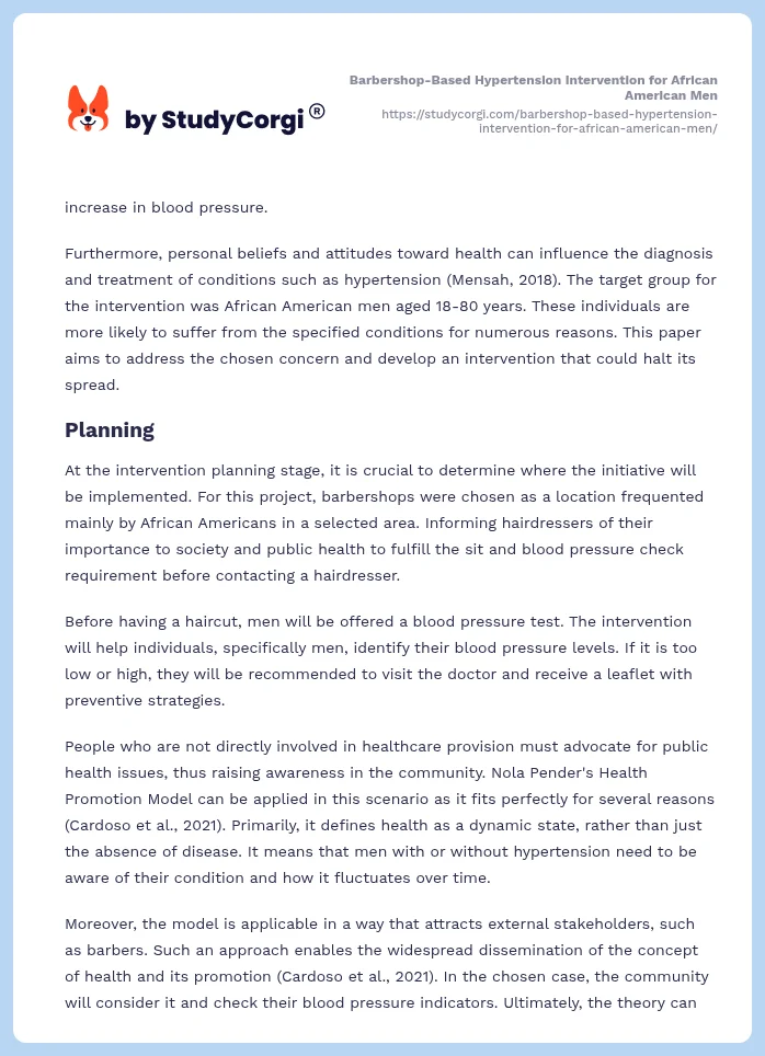 Barbershop-Based Hypertension Intervention for African American Men. Page 2