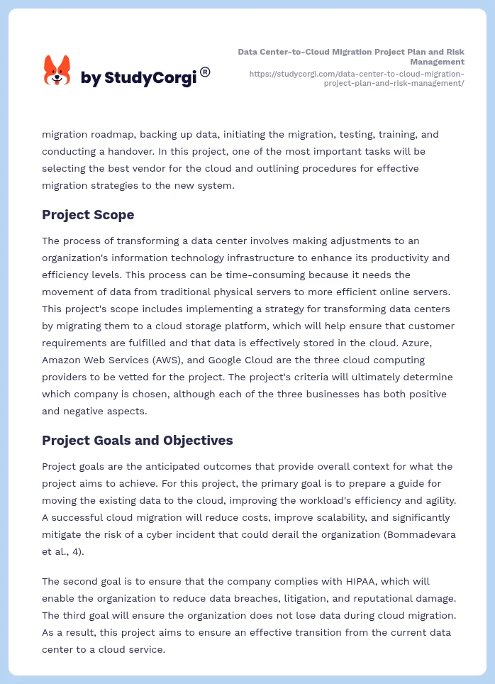 Data Center-to-Cloud Migration Project Plan and Risk Management. Page 2