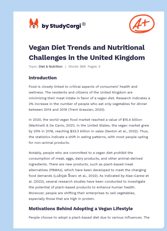 Vegan Diet Trends and Nutritional Challenges in the United Kingdom. Page 1