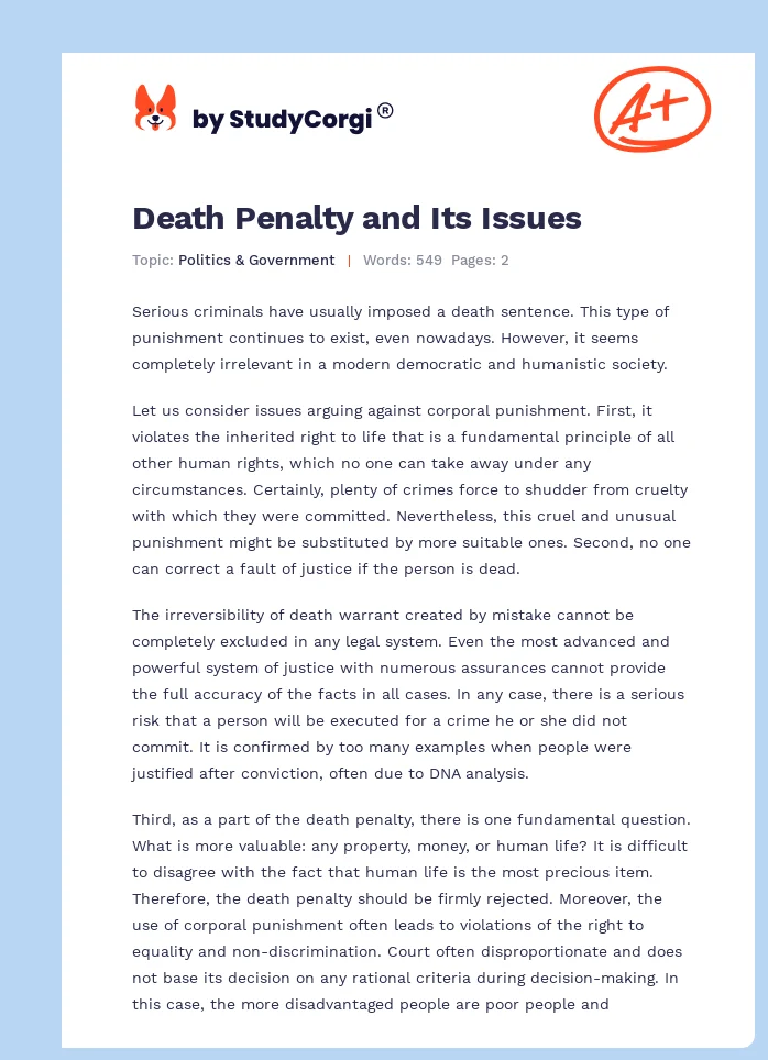 Death Penalty and Its Issues. Page 1