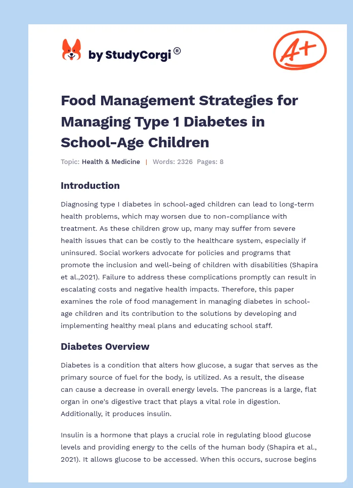 Food Management Strategies for Managing Type 1 Diabetes in School-Age Children. Page 1