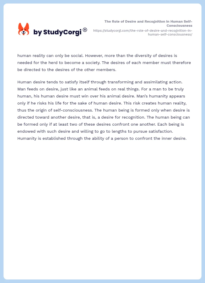 The Role of Desire and Recognition in Human Self-Consciousness. Page 2