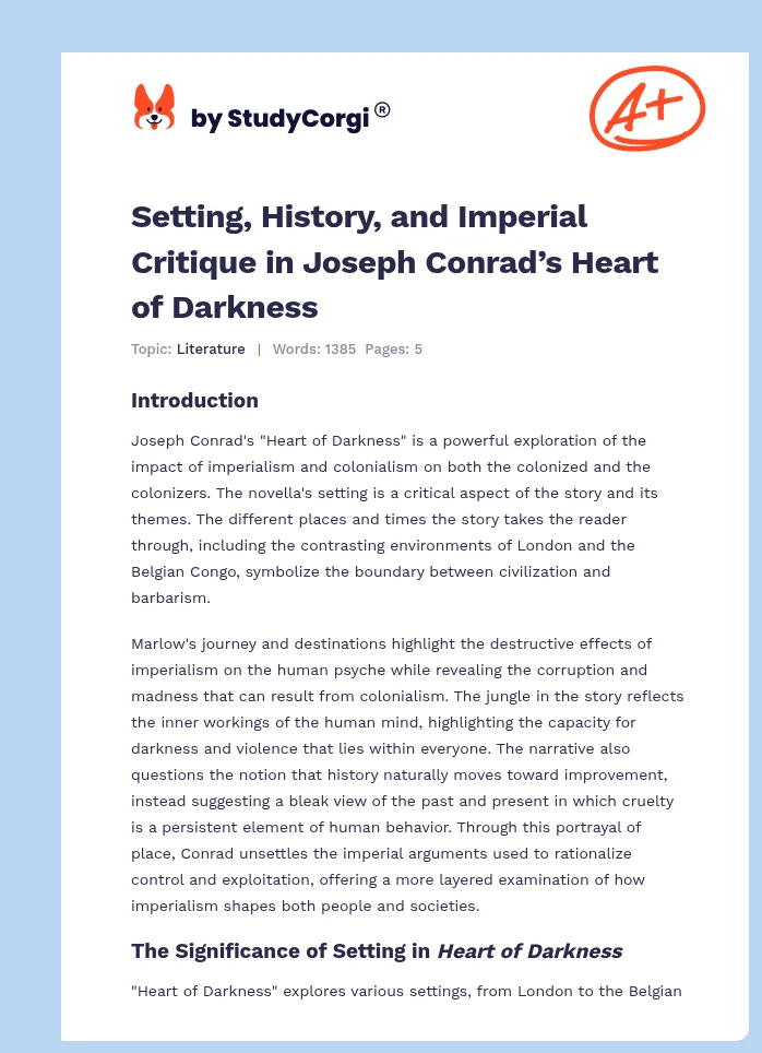 Setting, History, and Imperial Critique in Joseph Conrad’s Heart of Darkness. Page 1