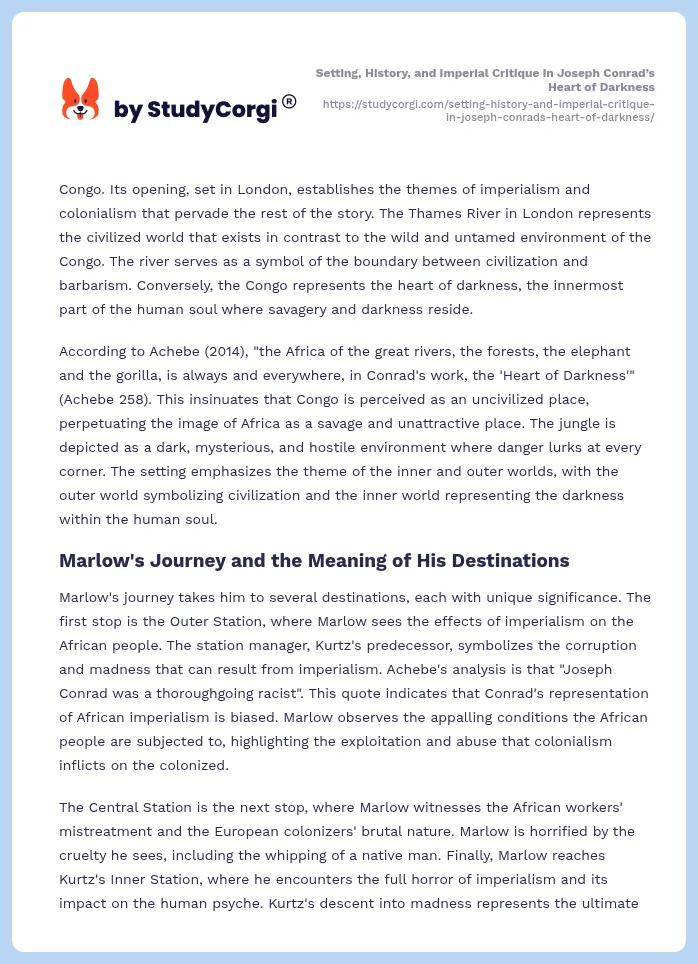 Setting, History, and Imperial Critique in Joseph Conrad’s Heart of Darkness. Page 2