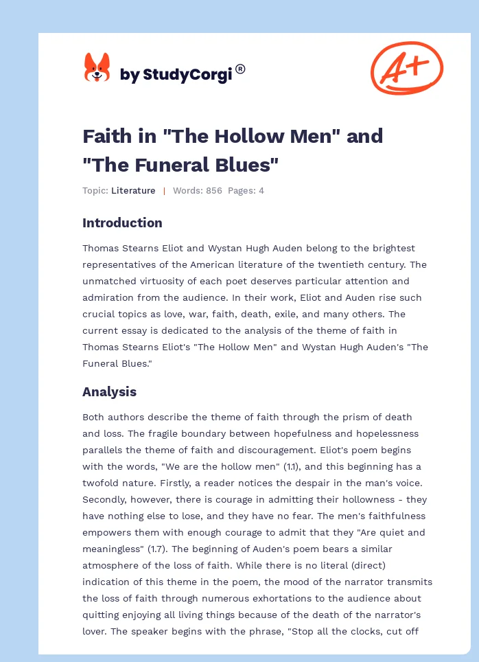 Faith in "The Hollow Men" and "The Funeral Blues". Page 1