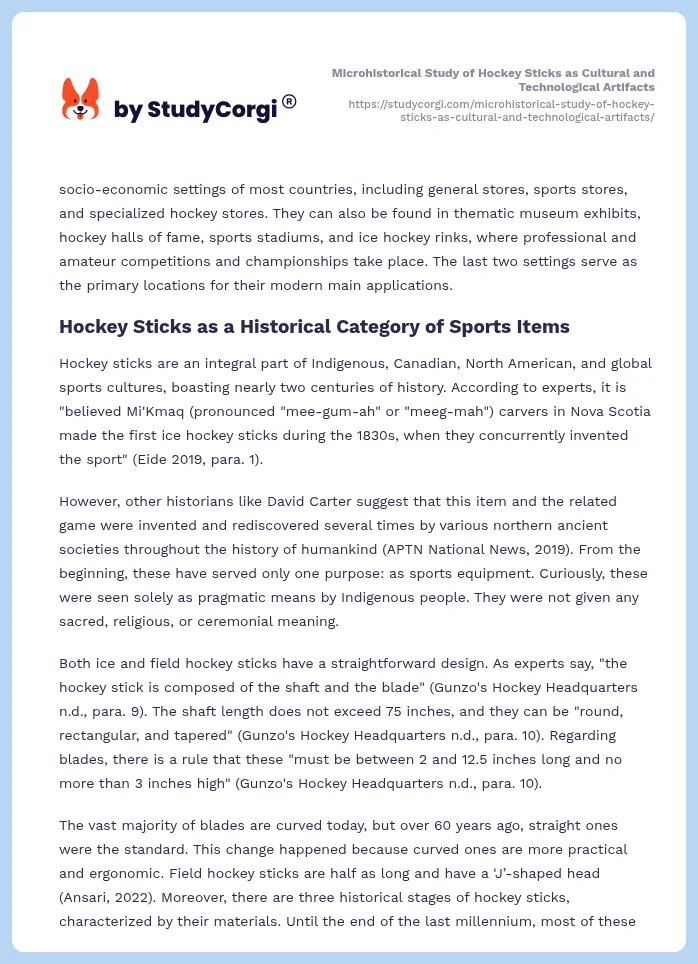 Microhistorical Study of Hockey Sticks as Cultural and Technological Artifacts. Page 2