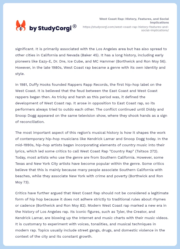 West Coast Rap: History, Features, and Social Implications. Page 2