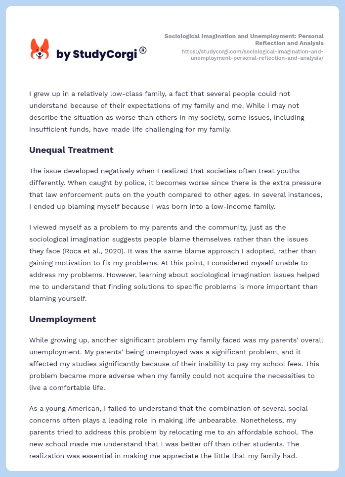 Sociological Imagination and Unemployment: Personal Reflection and Analysis. Page 2
