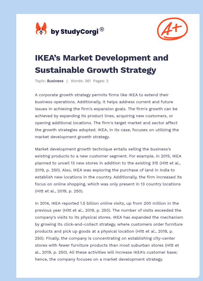 IKEA’s Market Development and Sustainable Growth Strategy. Page 1