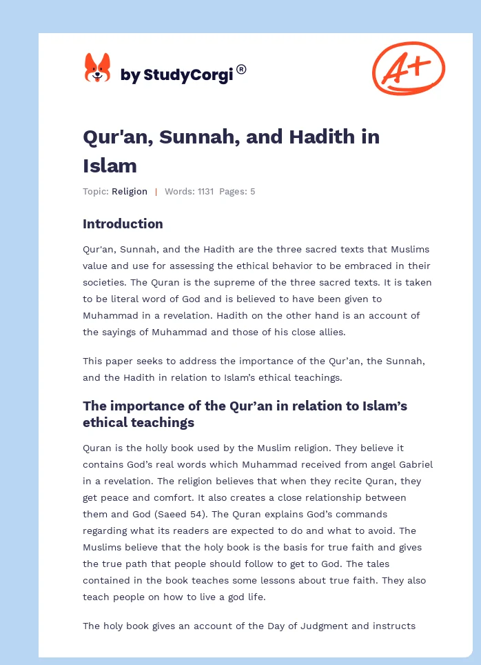 Qur'an, Sunnah, and Hadith in Islam. Page 1