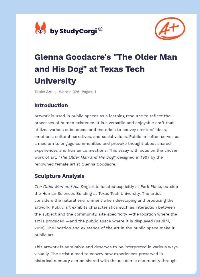 Glenna Goodacre's "The Older Man and His Dog" at Texas Tech University. Page 1
