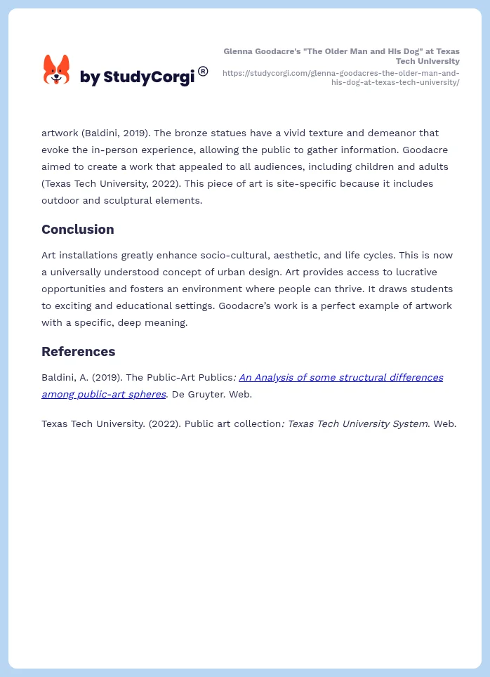 Glenna Goodacre's "The Older Man and His Dog" at Texas Tech University. Page 2