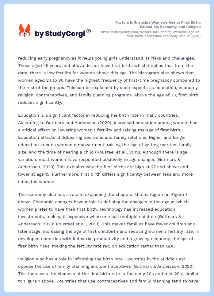 Factors Influencing Women's Age at First Birth: Education, Economy, and Religion. Page 2