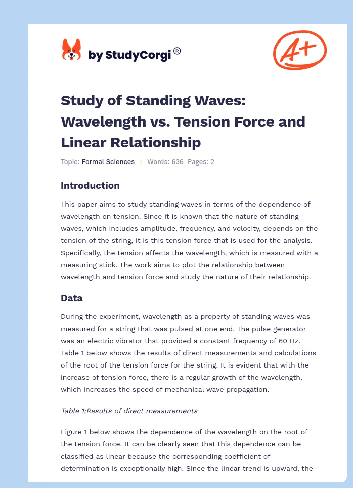 Study of Standing Waves: Wavelength vs. Tension Force and Linear Relationship. Page 1