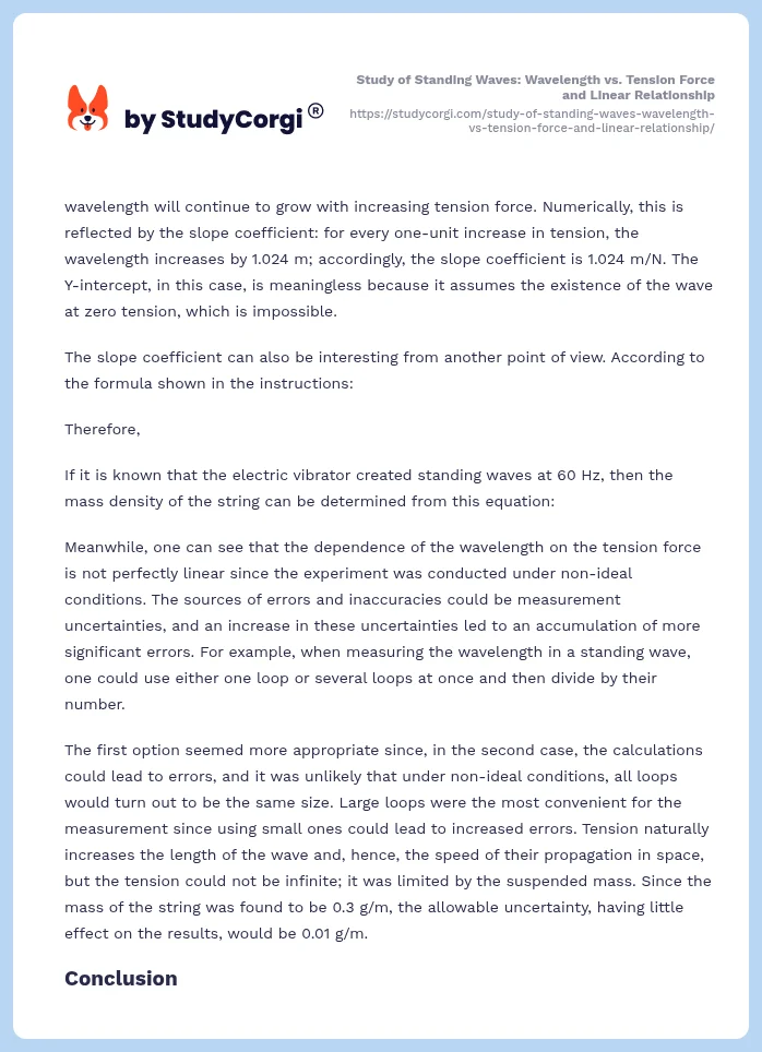 Study of Standing Waves: Wavelength vs. Tension Force and Linear Relationship. Page 2