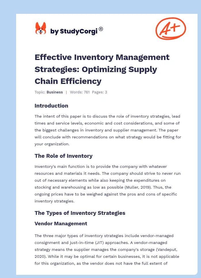 Effective Inventory Management Strategies: Optimizing Supply Chain Efficiency. Page 1