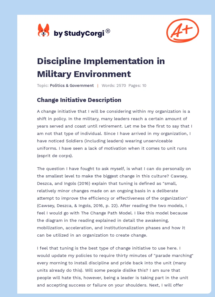 Discipline Implementation in Military Environment. Page 1