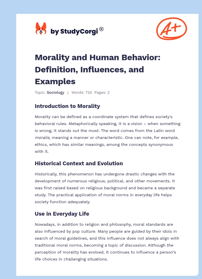 Morality and Human Behavior: Definition, Influences, and Examples. Page 1