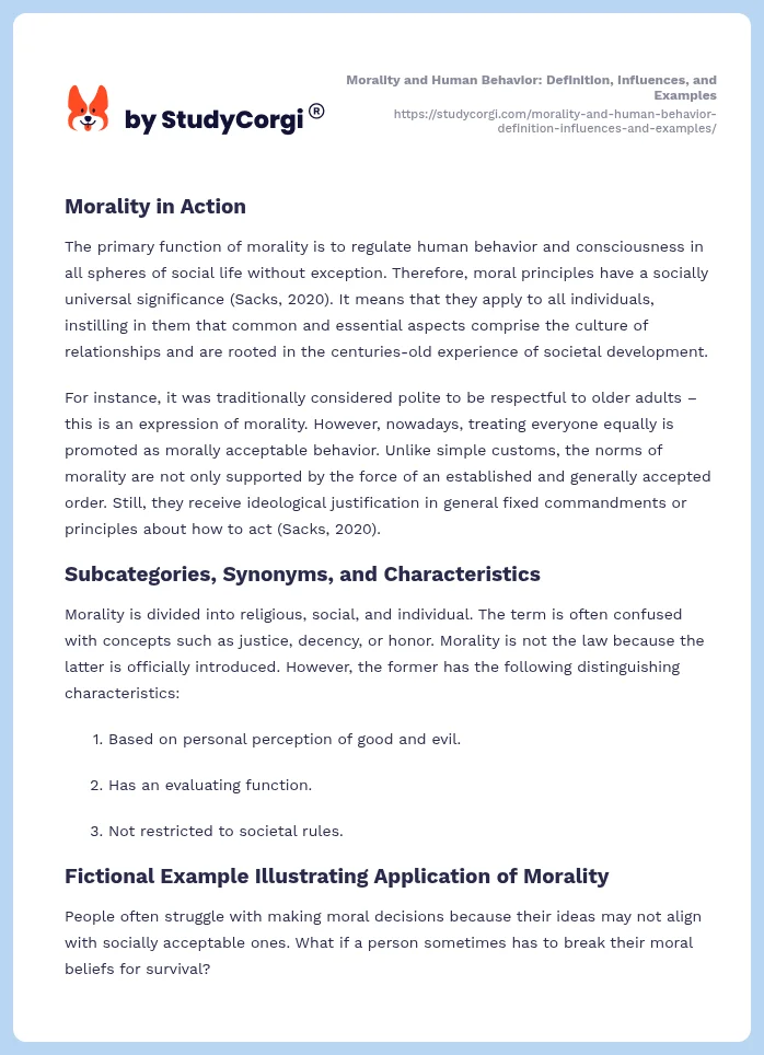 Morality and Human Behavior: Definition, Influences, and Examples. Page 2