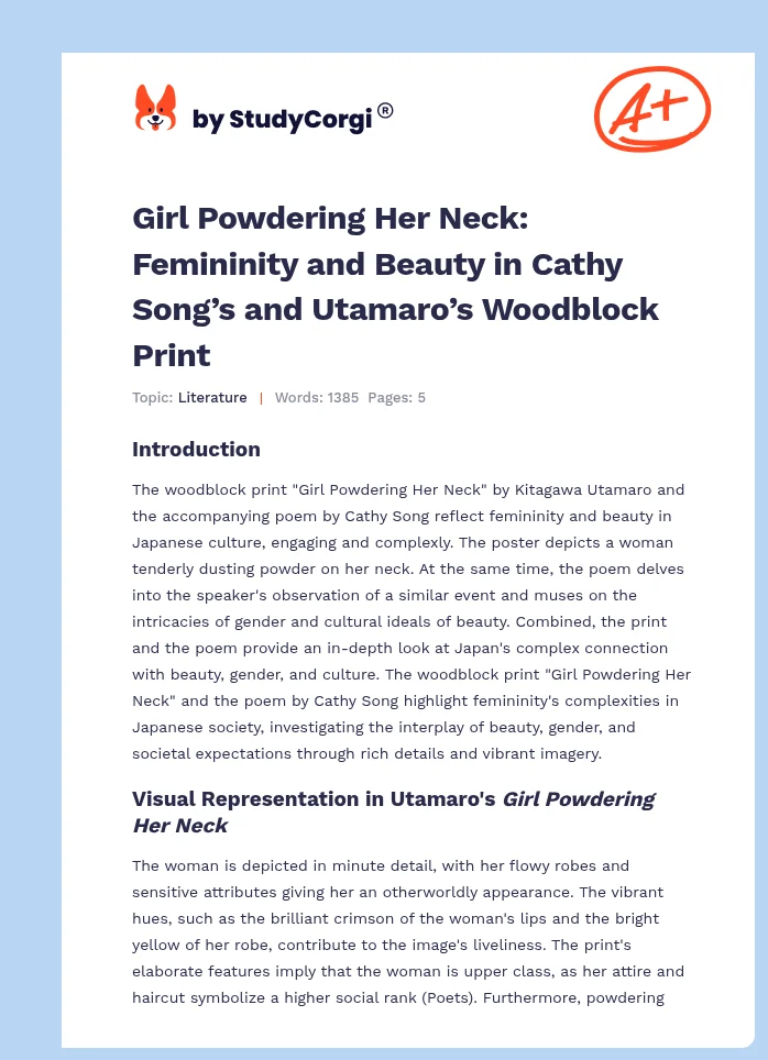 Girl Powdering Her Neck: Femininity and Beauty in Cathy Song’s and Utamaro’s Woodblock Print. Page 1