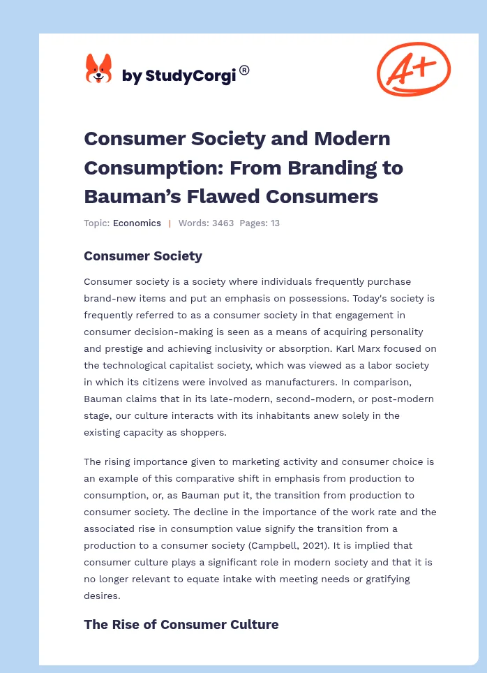 Consumer Society and Modern Consumption: From Branding to Bauman’s Flawed Consumers. Page 1