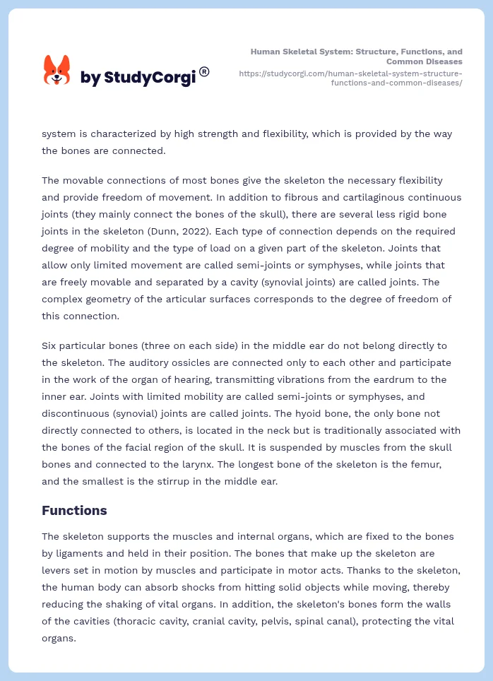 Human Skeletal System: Structure, Functions, and Common Diseases. Page 2