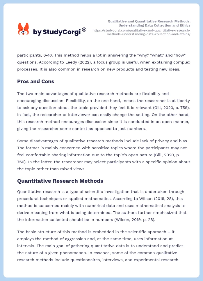 Qualitative and Quantitative Research Methods: Understanding Data Collection and Ethics. Page 2