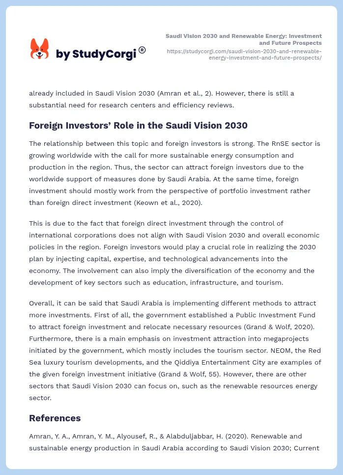 Saudi Vision 2030 and Renewable Energy: Investment and Future Prospects. Page 2